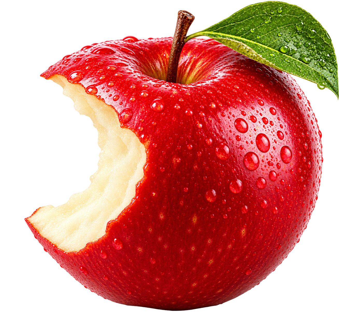 Frischer, glänzender roter Apfel mit Wassertropfen