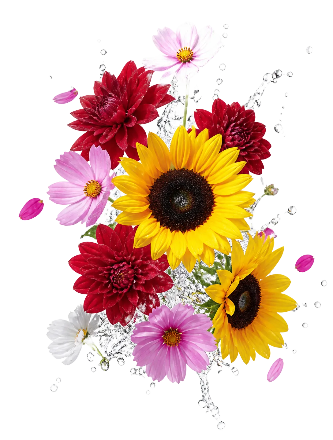 Sonnenblumen, Dahlien und Cosmeen frisch vom Blumenfeld