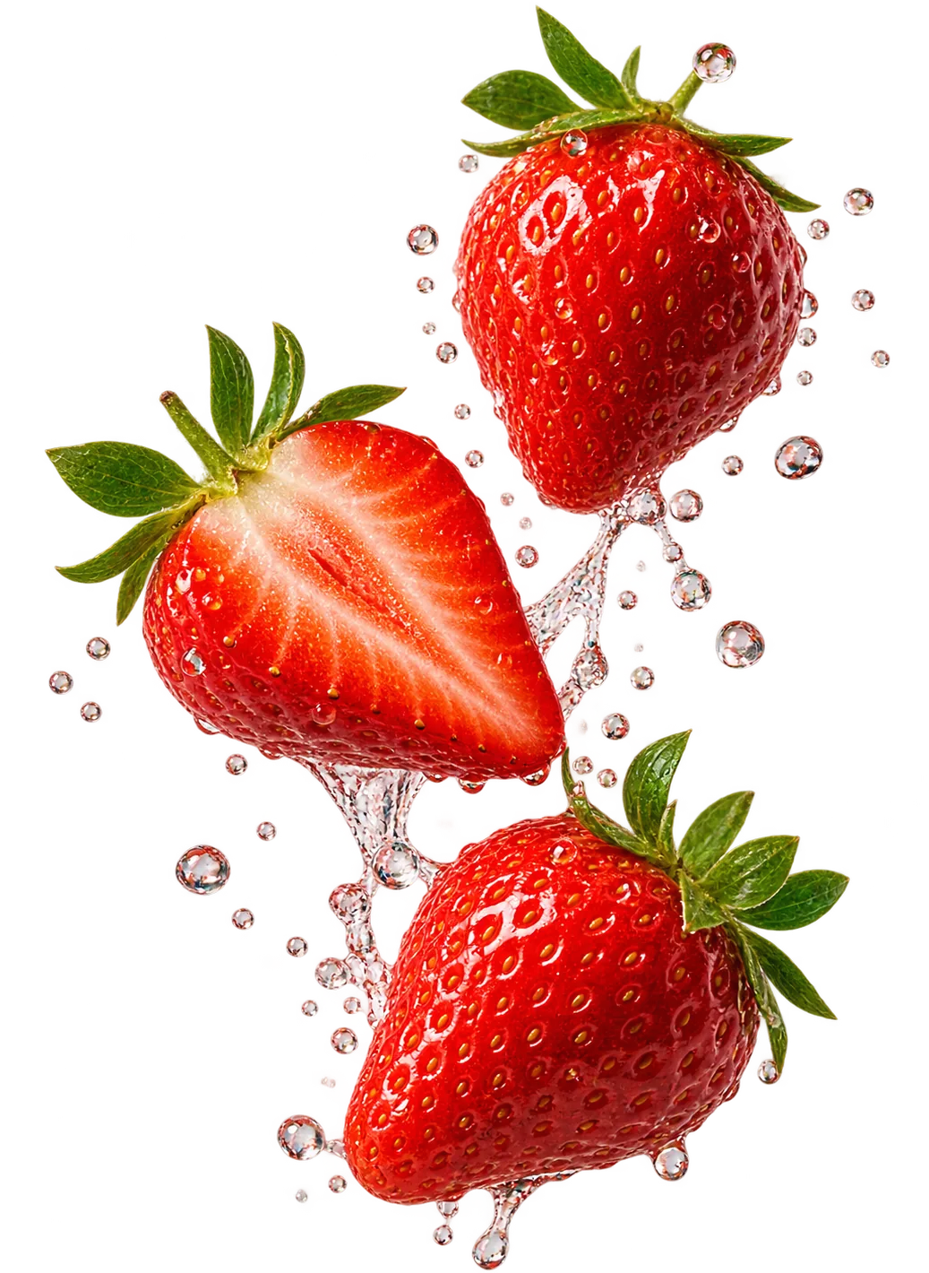 Frische Erdbeeren mit Wassertropfen und Spritzer